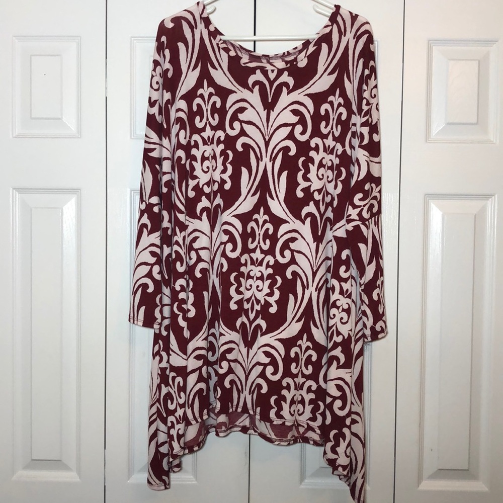 Burgundy and white blouse